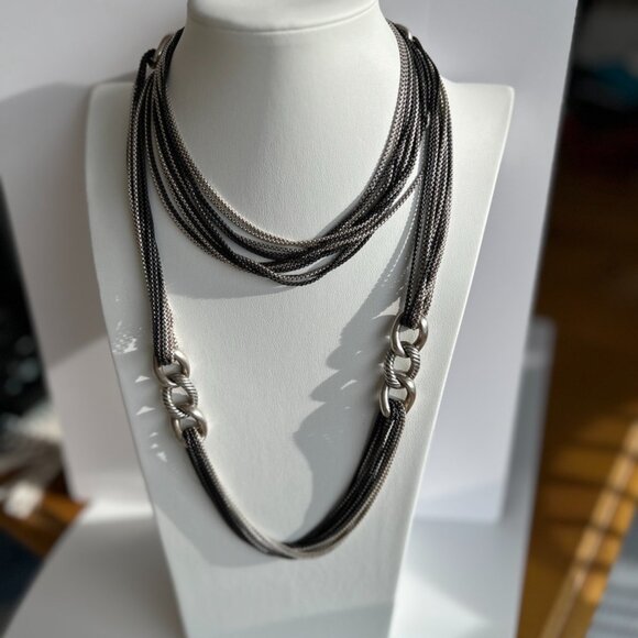 David Yurman 41” Silver & Blackened Multi-Strand Curb Chain Necklace - Picture 4 of 16